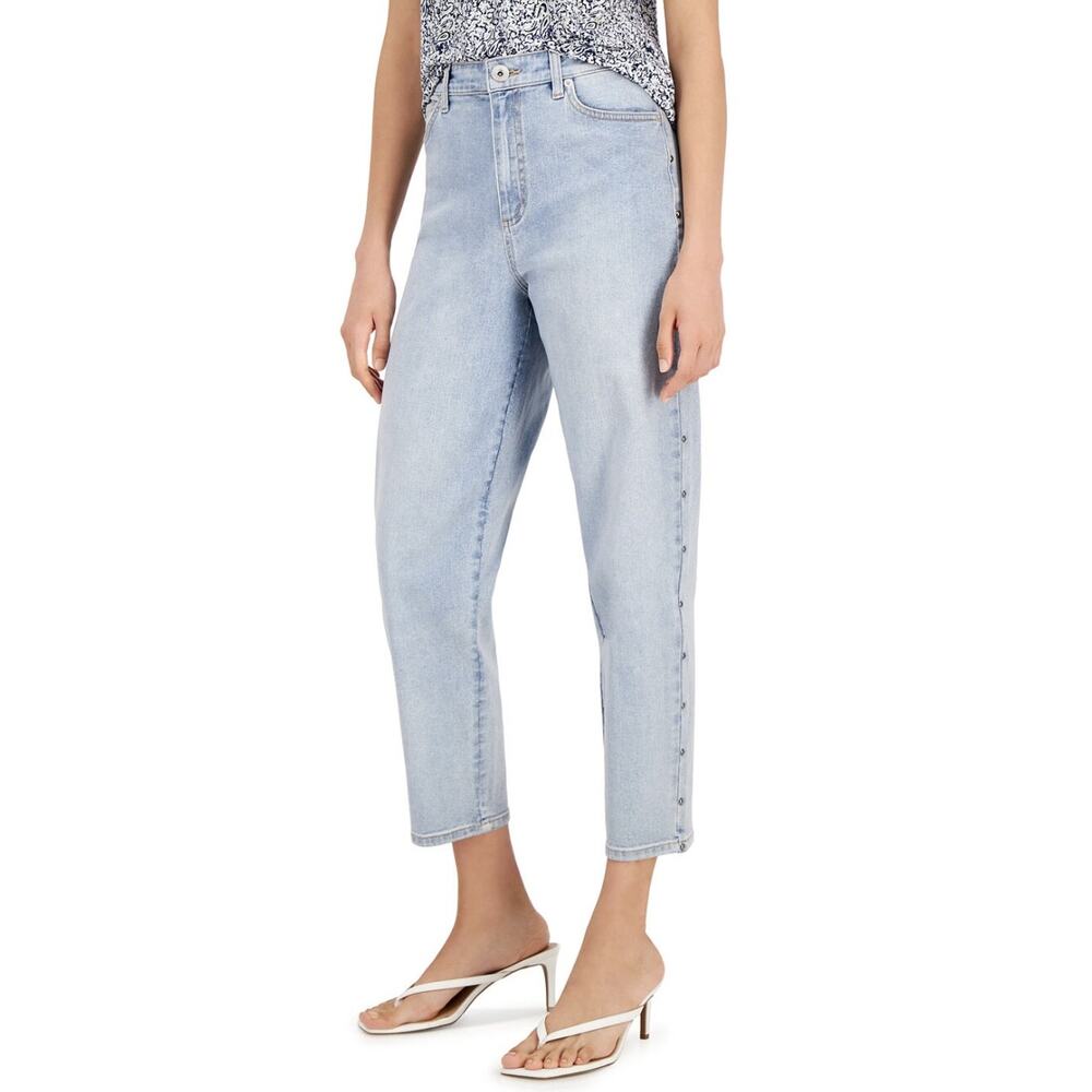 INC International Concepts Women's High Rise Studded Cropped Mom Jeans
